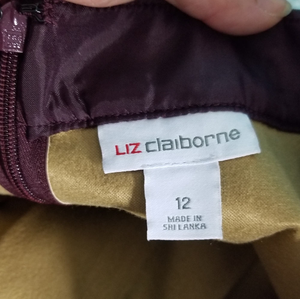 Liz Claiborne Faux Leather Skirt Wine Tasting Burgandy - Picture 8 of 10